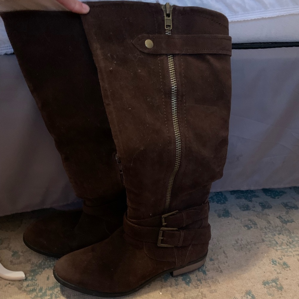 EUC Brown Faux Suede knee high zipper boots.
